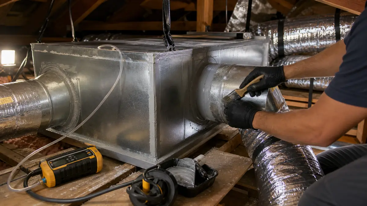 Duct leakage testing in a Burbank attic